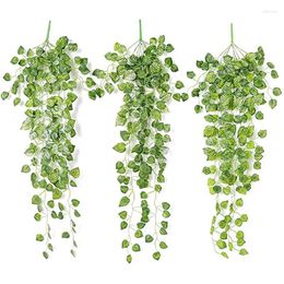 Decorative Flowers Artificial Hanging Plants Ivy Vine Fake Leaves Greeny Chain Wall For Home Room Garden Wedding Garland Outside Decoration