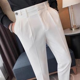 Men's Suits Autumn Winter Solid Color Busness Dress Suit Pants Men Fashion Casual Trousers Office Social Wedding Groom 2024