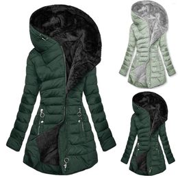 Women's Trench Coats Winter Warm Quilted Women Parkas Fleece Lined Hooded Jacket Cotton Padded Outwear Female Zip-Up Overcoat Chaquetas