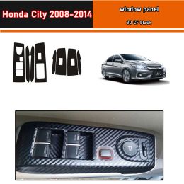 Car Styling Black Carbon Decal Car Window Lift Button Switch Panel Cover Trim Sticker 4 Pcs/Set For Honda City 2008-2014