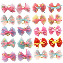 Dog Apparel 50/100Pcs Bow Pet Bows Christmas Grooming Plaid Cat Bowkont With Rubber Band Small Party Hoilday Halloween Supplies