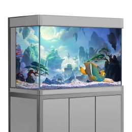 Decorations Fish Tank Background Sticker, Fantasy World Moon Mountain HD Printing Wallpaper Aquarium Backdrop Decorations PVC