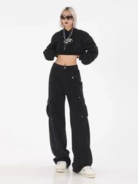 Black Jeans Spring And Summer High Waisted Loose Fitting Slimming Work Attire Straight Tube Wide Leg Pants Children's Jeans 240118