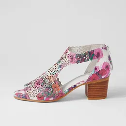 Sandals Multicolor Floral Print Laser-cut Stacked Block Heel Size 36