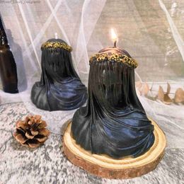 Candles Halloween decoration veil girl sculpture scented candles creative atmosphere decorative ornaments black candle table decoration Q240127