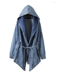 Womens Jackets Autumn Fashion Girls Denim Oversized Hoodie Hooded Outerwear Jean Wind Jacket Design Women Coat