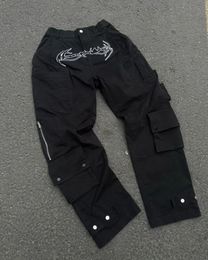 Y2k Jeans Harajuku Hip Hop Retro Black Multi Pocket Cargo Pants Man Punk Gothic Baggy Wide Leg Trousers Streetwear 240124