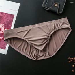 Underpants Sexy Men's Ice Silk Bulge Pouch Briefs U Convex Solid Colour Low-Waist Underwear Man Glossy Panties