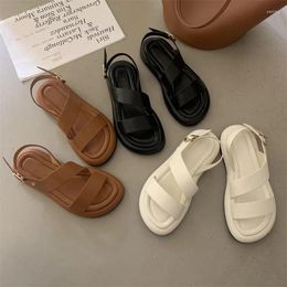 Sandals Low Woman Leather Low-heeled Rome Hoof Heels Slides Rubber Fabric Rom