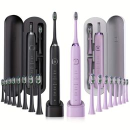 Rechargeable Ultrasonic Electric Toothbrush With 5 Modes And 8 Replacement Brush Heads - Waterproof Sonic Automatic Toothbrush For Adults