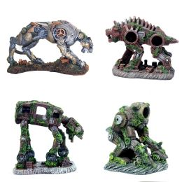 Decorations Transforming Robot Decoration Fish Tank Accessories Statue Car Dog Robot Mechanical Leopard Ornaments Aquarium Decoration Rock