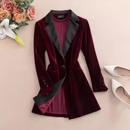 Women's Suits Spring Autumn Coat High End Long Sleeved Golden Velvet Suit Jacket Mid Length Large Size Slim Professional Blazer Z4603