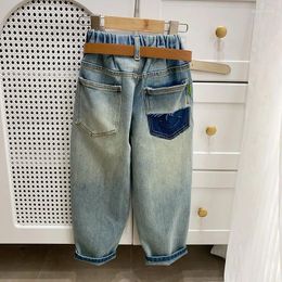 Trousers Baby Casual Jeans Without Belt Spring 2024 Soft And Simple Design Pocket Boys Girls Loose Little Harem Pants