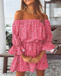 Party Dresses Women Sexy Mini Dress Summer Off Shoulder Floral 2024 Boho Casual Bell Sleeve Vestidos Female Holiday Clothing