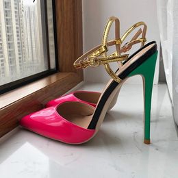 Sandals Rose Pink Women Pointy Toe Backless High Heel Shoes Summer Ankle Strap Sexy Stiletto Pumps 8cm 10cm 12cm