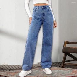 Women's Jeans Slim Straight Wide Leg High Waist With Retro Pockets Fit Full Length