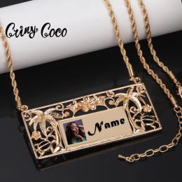 Necklaces Cring Coco Polynesian Coconut Tree Pendant Custom Letter Name Necklace Personalised Photo Hawaiian Necklaces for Women Family