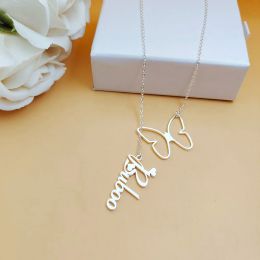 Necklaces DODOAI Custom Name Butterfly Necklaces Women Stainless Steel Customised Letter Pendant Necklaces With Heart Personalised Gift