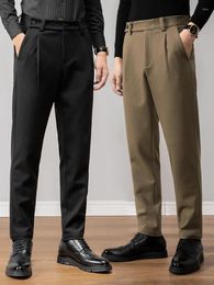 Men's Suits 2024 Autumn Winter Large Size Men Dress Pants Woolen Warm Business Formal Social Suit Casual Slim Fit Trousers W05