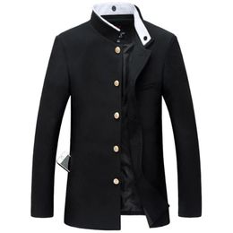 Men Black Slim Tunic Jacket Single Breasted Blazer Japanese School Uniform College Coat 240123