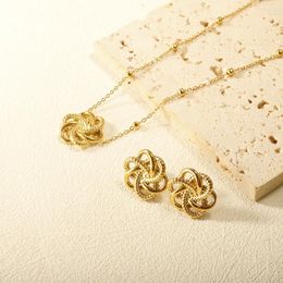 Necklace Earrings Set Stainless Steel Jewellery Unique Design Charm Pendant Earring For Women Shiny Ball Flower Gold Colour Accessories Gift