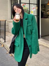 Women's Suits UNXX Women Formal Blazer Ladies Female Green Plaid Long Sleeve Single Breasted Work Wear Jacket Coat For Autumn Winter Coats