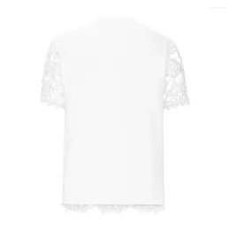 Women's Blouses Elegant Lace Blouse Summer V-neck T-shirt Casual Short Sleeve With Hollow Embroidery Round For Streetwear