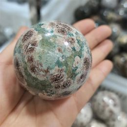 Decorative Figurines 1pcs Natural Green Plum Blosoom Cherry Flower Sphere Crystal Ball Mineral Healing Stone Energy Home Room Decoration