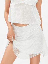 Skirts Wsevypo Women's White Lace Mini Summer Fairycore Mid Waist Asymmetrical Casual Irregular Short