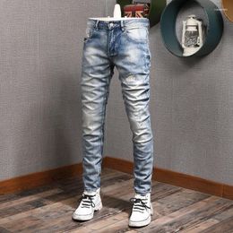 Men's Jeans Classic Light Blue Ripped Men Streetwear Casual Slim Fit Straight Pants Cotton Denim Trousers