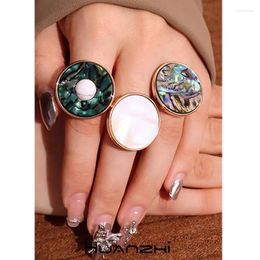 Cluster Rings Geometry Round Colorful Shell White Stone Europe America Trend Vintage Ring For Women Girl Jewelry HUANZHI Mother's Day Gift