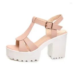 Sandals QPLYXCO 2024 Summer White Chunky High Heels Casual Female Shoes Open Toe Woman T-strap Platform Gladiators Big Size 46