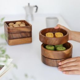 Dishes & Plates 1PCS Walnut Wood Serving Tray Square Rectangle Breakfast Sushi Snack Bread Dessert Cake Plate Easy Carry Stratific254P