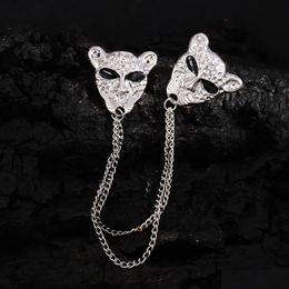 Pins, Brooches Cool Leopard Head Double Chain Mens Suit Collar Button Selling Points Drop Delivery Jewellery Dhuyg