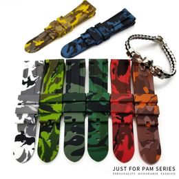 24mm 22mm 26mm Colourful Waterproof Rubber Silicone Watch Band Strap Pin Buckle Watchband Strap for Panerai Watch PAM Man Camouflag280R