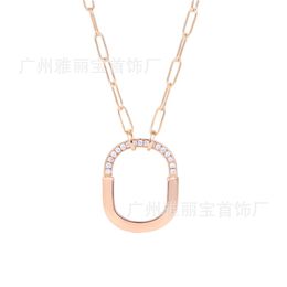 Designer Brand New Tiffays LOCK Series Medium Lock Necklace with 18K Gold Plating and Diamonds in White Copper Stylish Personalised Versatile Collar Chain With logo