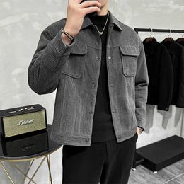 Men's Jackets Spring And Autumn Male Advanced Fashion Casual Loose Corduroy Lapel Coat/Men's Trendy Solid Colour Single Breasted Coat M-3XL