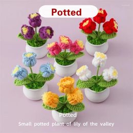 Decorative Flowers Gift Weaving Three Puffs Lily Of The Alley Small Potted Desk Classroom Ornaments Lantern Simulation 5.5cmx12cm