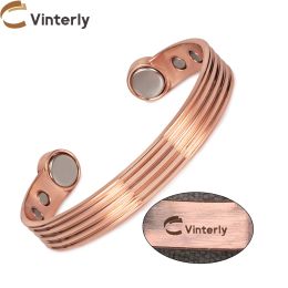 Bangles Customized Pure Copper Bracelets for Men Women Personalized Adjustable Cuff Magnetic Bangles Engrave Name/letter/logo Custom