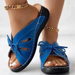 Slippers 2024 Women Summer Plus Size Sandals Platform Wedge Heel Leather Modern Sexy Openwork Bow Peep Toe