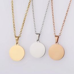 10Pcs 45cm 50cm 60cm Custom Name Round Disc Pendant Necklace Mirror Polish Stainless Steel Chain Necklace For Womens 240119