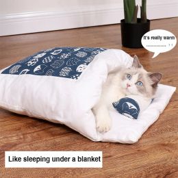 Carrier Japanese Cat Bed Deep Sleep Cave Winter Removable Pet House Bed for Cats Warm Cat Sleeping Bag Dogs Nest Cushion with Pillow