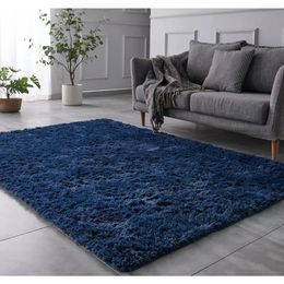 Carpet Large Shag Area Rug 9x12 Feet Navy Blue Indoor Ultra Soft Plush for Living RoomNon-Skid Nursery Faux Fur Rugs 240125