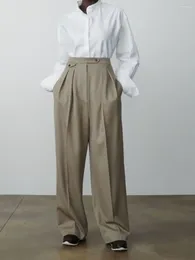 Women's Pants Women Full Length Pleated Straight High Waist All-Match Office Lady Wide Leg Suit Trousers