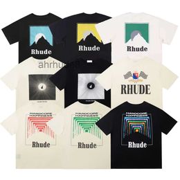 Rh Designers Summer Mens Rhude t Shirts for Letter Polos Shirt Embroidery Womens Tshirts Clothing Short Sleeved Large Plus Size Tees 0WUE