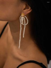 Dangle Earrings Long Tassel Real Natural Pearl Drop Women Jewellery Punk Hiphop Designer Runway Rare Simply Gown Boho Top Japan Korean