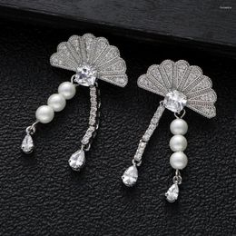 Dangle Earrings Geometric Famous Design Luxury Fan Shap Full Paved Cubic Zirconia Wedding Earring Fashion Jewelry E5411