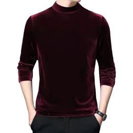 Fashion Men's Velvet Half Turtleneck Tshirts Pullovers Solid Colour Long Sleeve Jumper Slim Blouse Tees Tops Men Clothing 240118