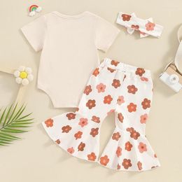 Clothing Sets Kupretty Baby Girl Clothes Short Sleeve Letter Romper Bodysuit Tops Floral Flare Pants Headband Infant Summer Outfits