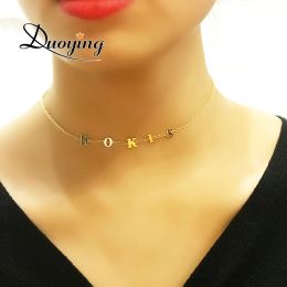 Necklaces Duoying Letters Vote Choker Necklaces 6 mm Pave Letter Custom Name Personalised Necklaces Minimalism Vote Necklaces for Women